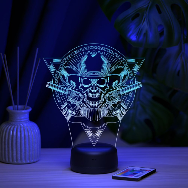 3D светильник  Светильник "Череп с револьверами"