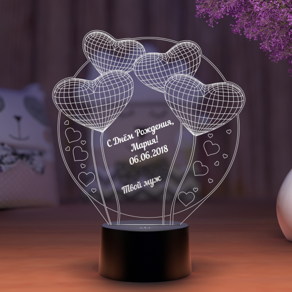 3D светильник  Светильник "Воздушные шарики-сердечки"