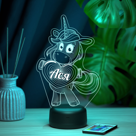 3D светильник  Светильник "Единорог с именем Ася"