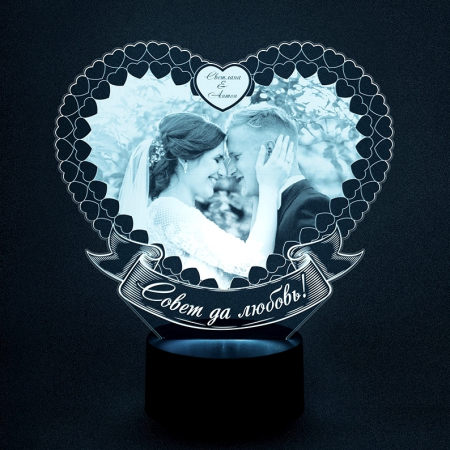 3D светильник  Свадебный фото-светильник в сердце