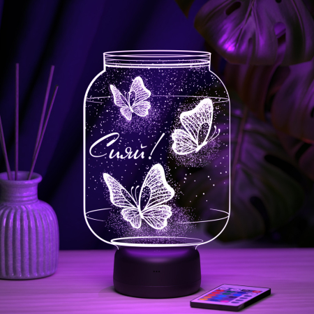 3D светильник  Светильник "Банка с бабочками"