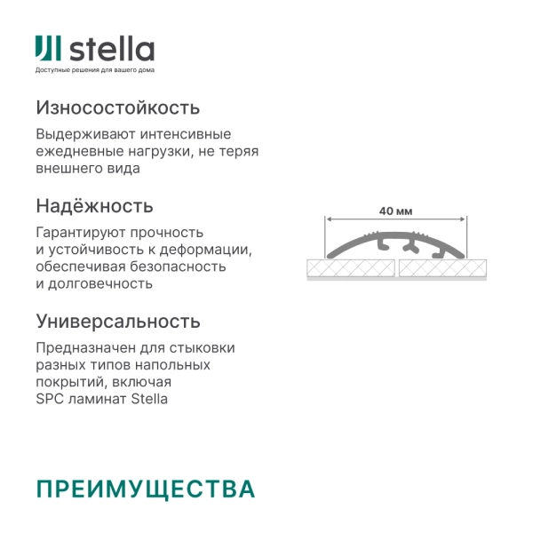 Порог алюминиевый Stella Кант 040 СКУ Дуб серый 900х40х4,9 мм (10шт.упак.)