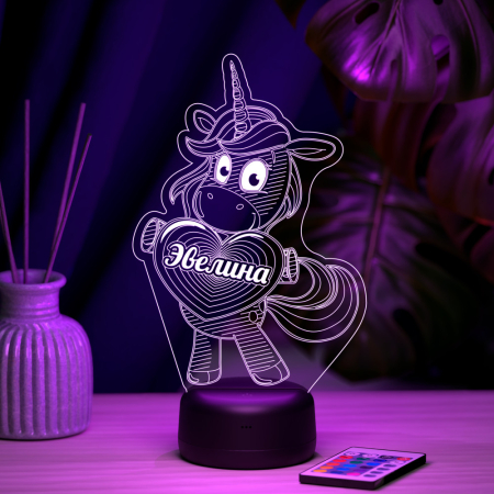 3D светильник  Светильник "Единорог с именем Эвелина"