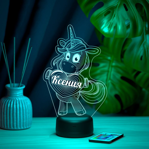 3D светильник  Светильник "Единорог с именем Ксения"