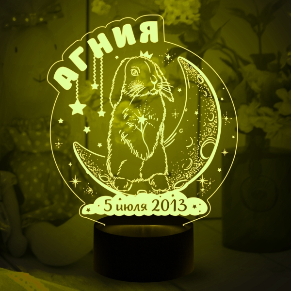 3D светильник  Кролик на луне (Именной светильник с датой)