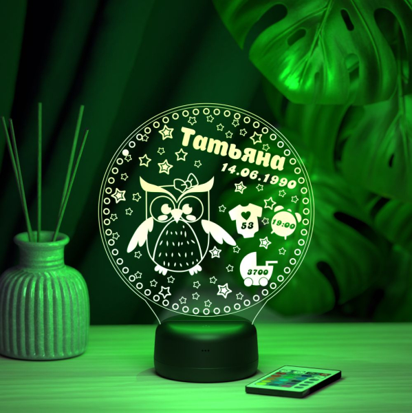 3D светильник  Ночник - Метрика с совой