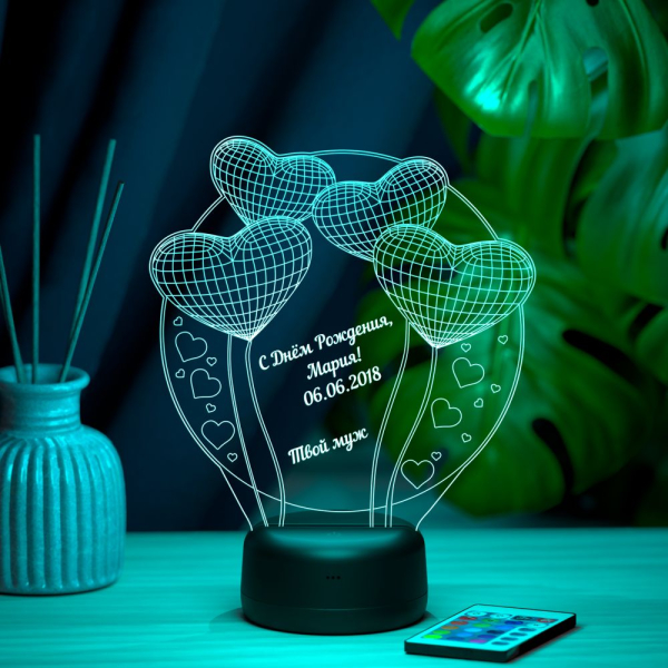 3D светильник  Светильник "Воздушные шарики-сердечки"