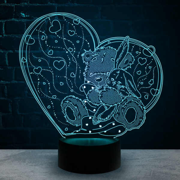 3D светильник  Плюшевый мишка с зайкой